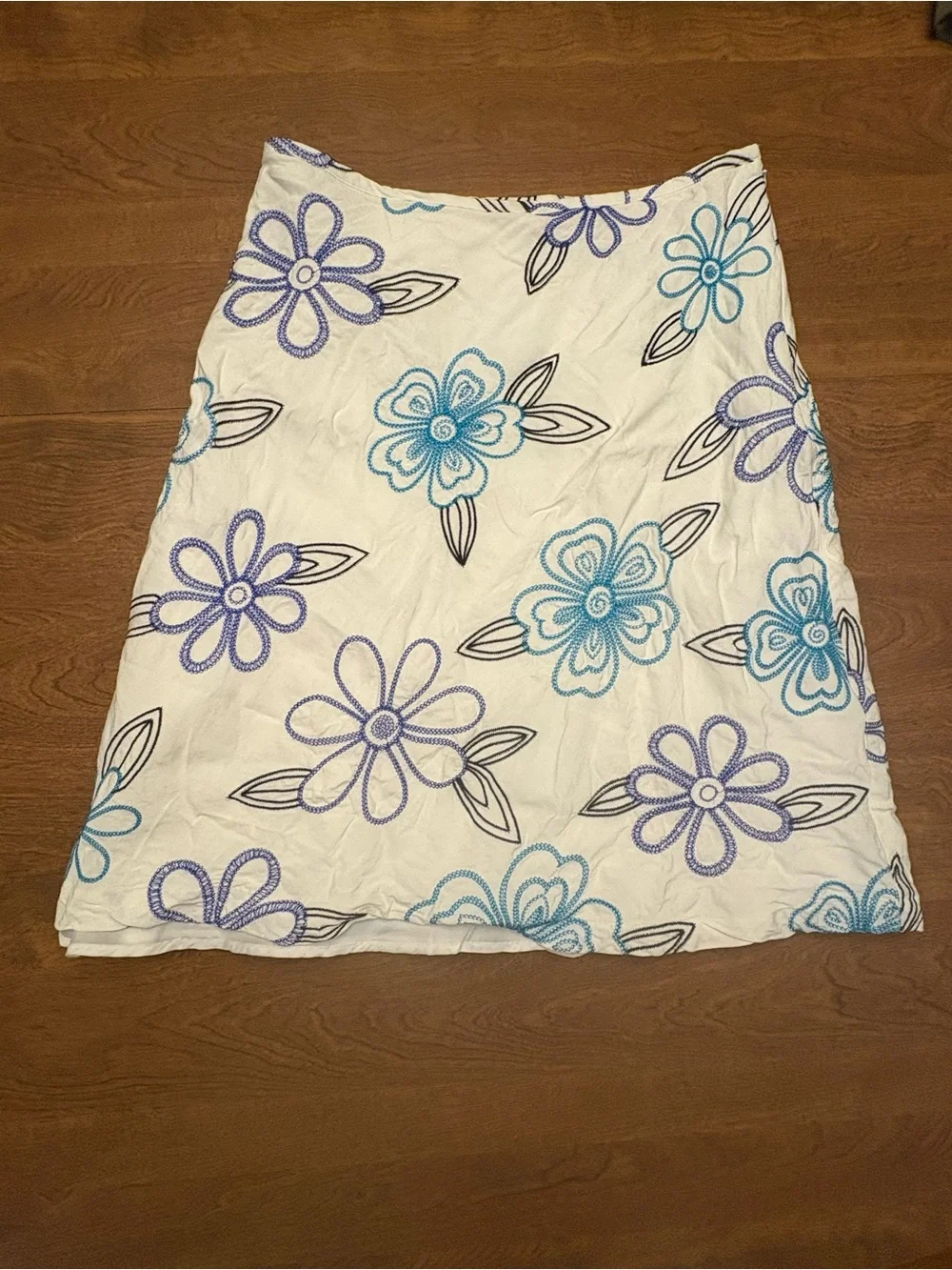 dressbarn White A-Line Skirt with Blue & Purple Floral Print
